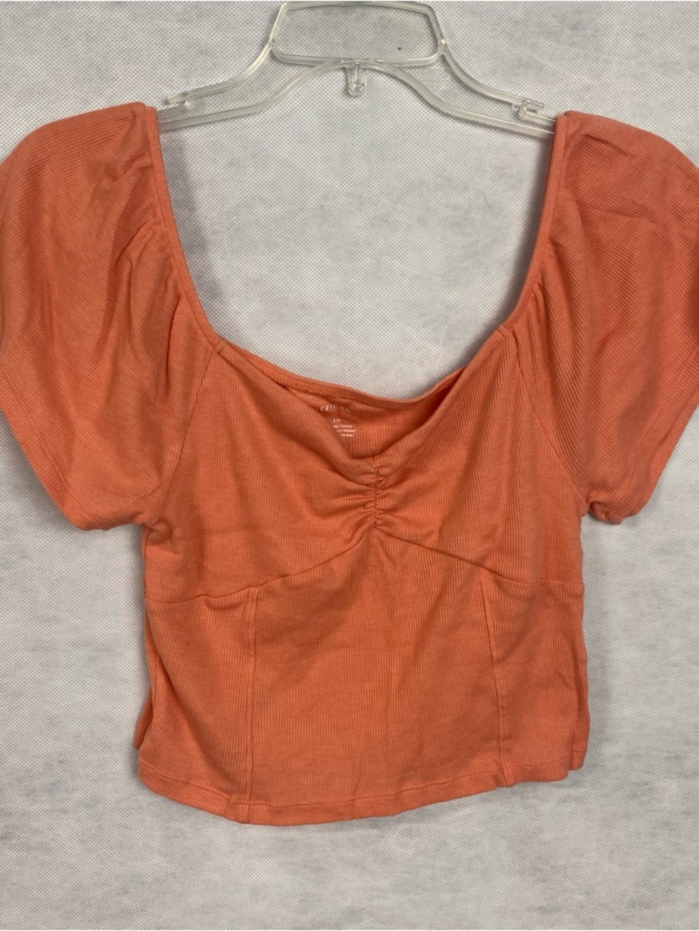 American Eagle Crop Top Women Small Coral Flutter Sleeve Ribbed